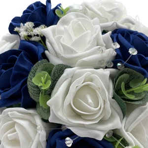 Artificial Wedding Flower Package, Navy Blue & White Roses, Handmade including Bouquets, Posies, Buttonholes, Corsages and Table Flowers
