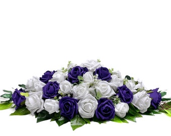 Silk Wedding Flowers, Purple & White Rose Top Table Decoration