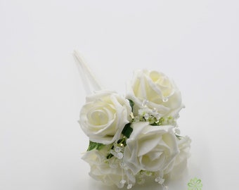 Artificial Wedding Flowers, Ivory Foam Rose Flower Girl Wand