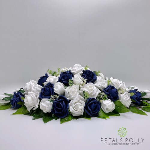 Silk Wedding Flowers Royal Blue & Ivory Rose Top Table Etsy