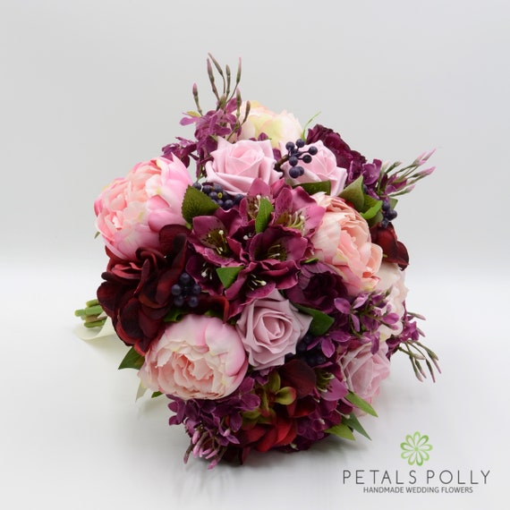 Silk Artificial Wedding Flowers Burgundy Plum & Pink Bouquet Posy Buttonholes 