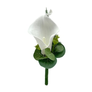 Artificial Wedding Flowers, White Calla Lily Buttonhole