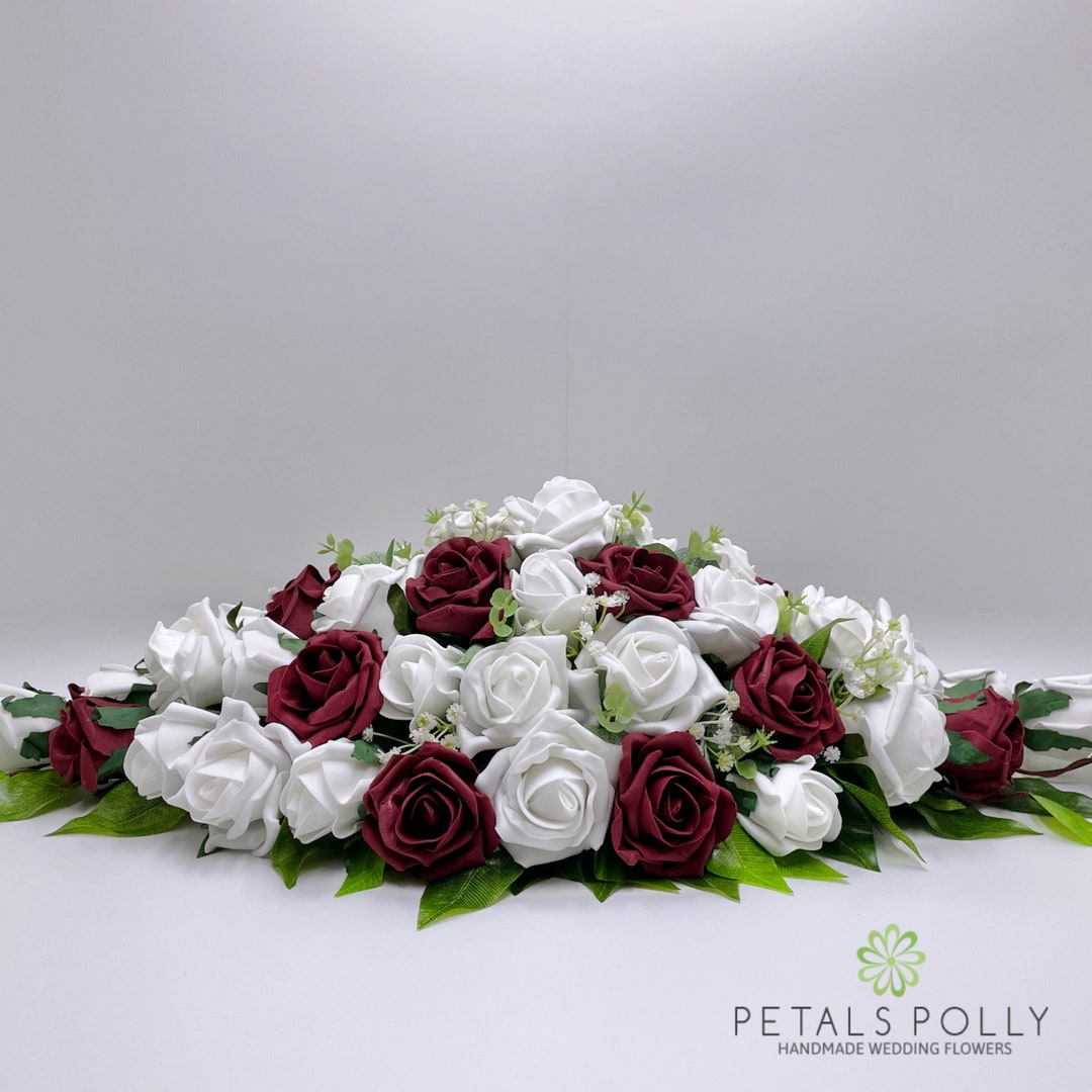 Silk Wedding Flowers Burgundy & White Rose Top Table Etsy UK