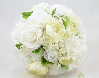 Artificial Wedding Flowers, Ivory & White Bridesmaids Bouquet Posy with Ranunculus