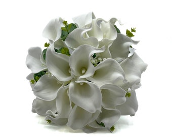 Artificial Wedding Flowers, White Calla Lily Brides Bouquet Posy