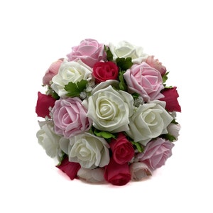 Artificial Wedding Flowers, Pink & Ivory Rose Bridesmaids Bouquet Posy with Ranunculus