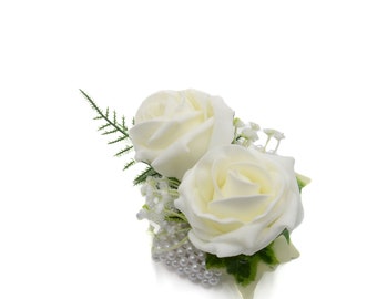 Artificial Wedding Flowers, Ivory Foam Rose Wrist Corsage