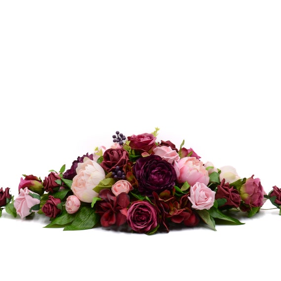 Silk Wedding Flowers, Burgundy, Plum & Pink Top Table Decoration, Deep Red,  Claret 