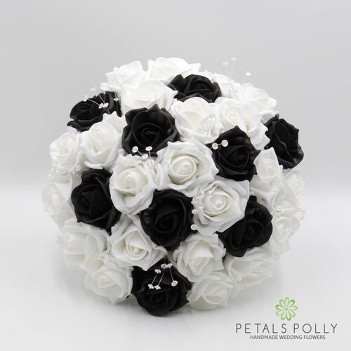 Artificial Wedding Flowers Black Rose Brides Bouquet Posy Etsy