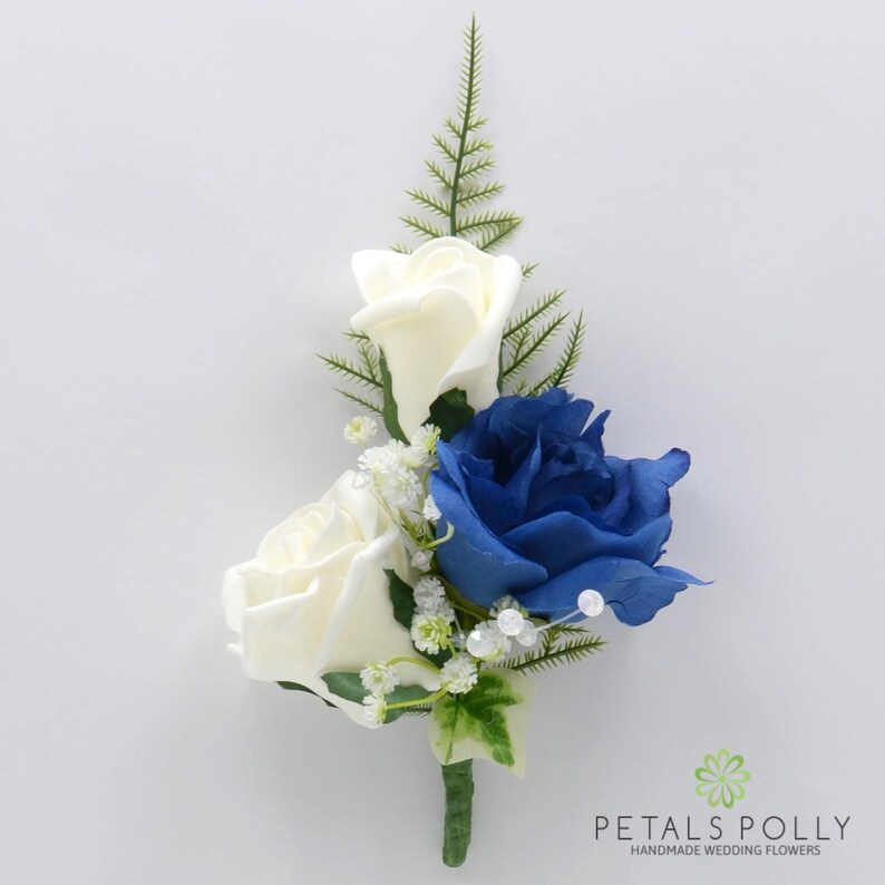 Artificial Wedding Flowers Navy Blue & Ivory Triple Rose Etsy