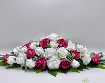 Silk Wedding Flowers, Hot Pink & White Rose Top Table Decoration