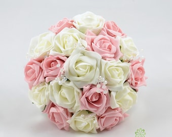 Artificial Wedding Flowers, Antique Vintage Pink & Ivory Bridesmaids Bouquet Posy