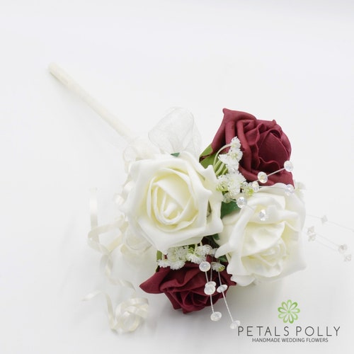Artificial Wedding Flowers Burgundy & Ivory Brides Bouquet Etsy