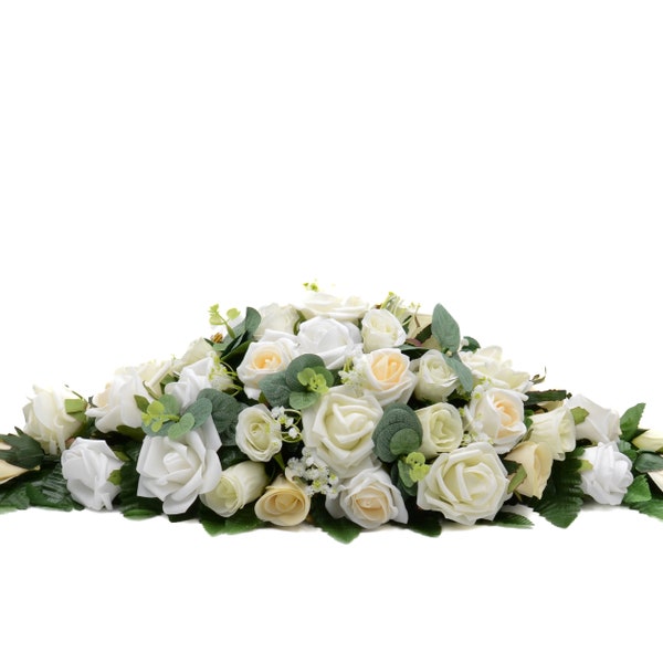 Silk Wedding Flowers, Ivory, White & Champagne Rose Top Table Decoration
