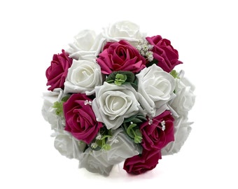 Artificial Wedding Flowers, Hot Pink & White Bridesmaids Bouquet Posy