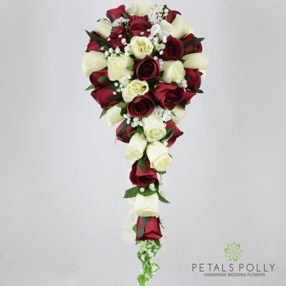 Artificial Wedding Flowers Burgundy Ivory Cream Rose Brides Etsy