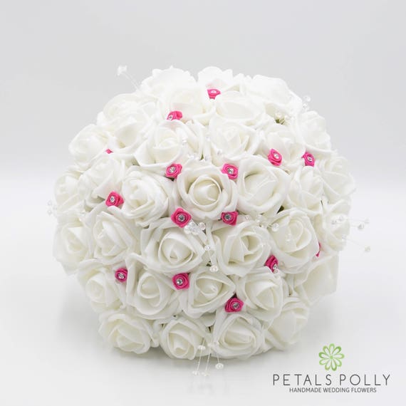 New Handmade Bridal Bride Flower Wedding Bouquet Crystal Satin Rose Posy No.2 