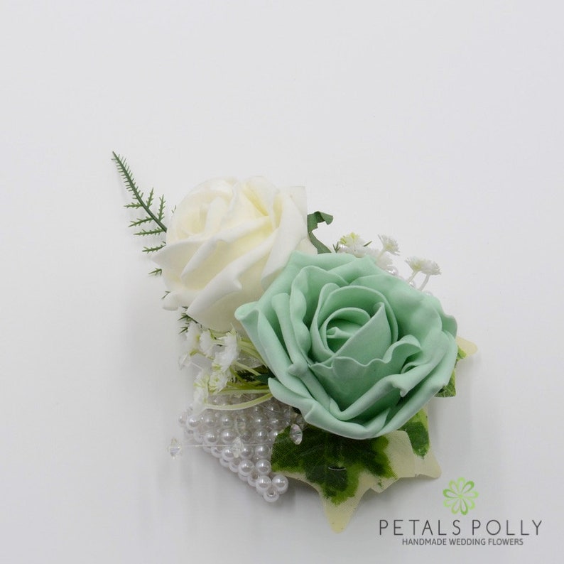 Artificial Wedding Flowers Mint Green & Ivory Foam Rose Wrist Etsy