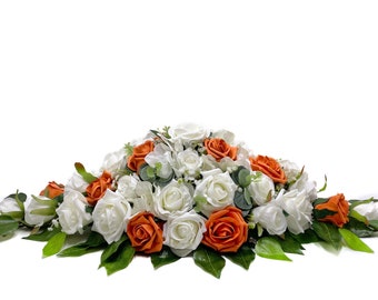 Silk Wedding Flowers, Orange & Ivory Rose Top Table Decoration