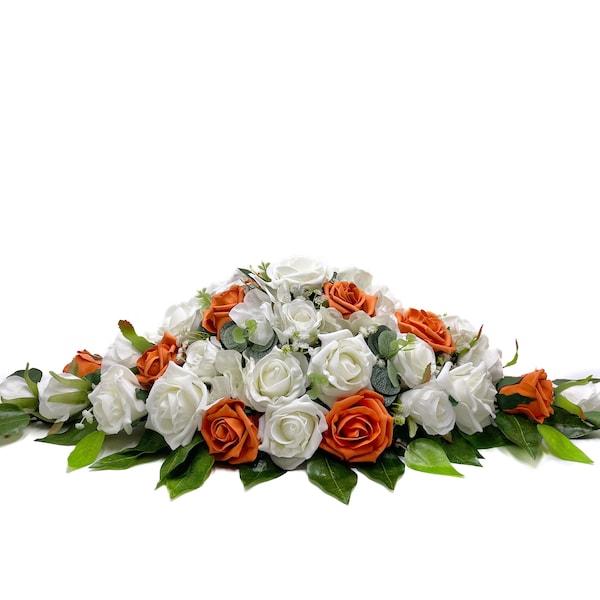Silk Wedding Flowers, Orange & Ivory Rose Top Table Decoration