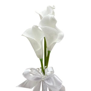 Artificial Wedding Flowers, White Calla Lily Flower Girl Bridesmaids Wand image 2