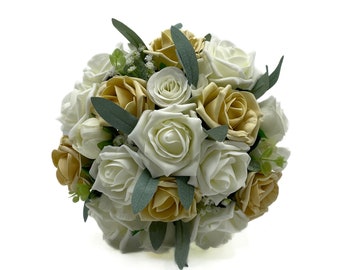 Artificial Wedding Flowers, Gold & Ivory Bridesmaids Bouquet Posy