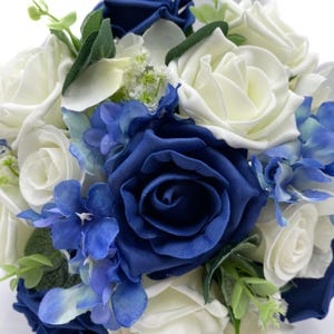 Artificial Wedding Flower Package, Navy Blue & Ivory Rose with Ranunculus and Hydrangea, Handmade Bouquets, Buttonholes and Table Flowers