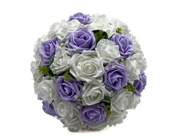 Artificial Wedding Flowers, Lilac & White Rose Brides Bouquet Posy