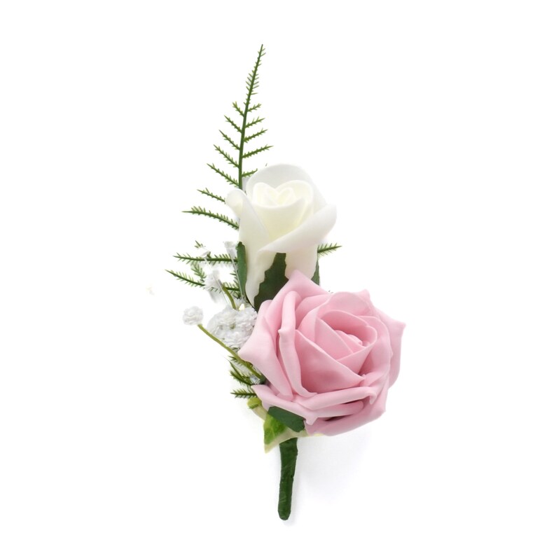 Artificial Wedding Flowers, Antique Vintage Pink & Ivory Double Foam Rose Buttonhole image 1