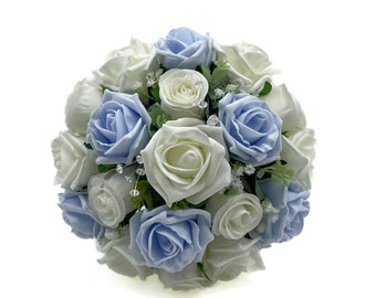 Artificial Wedding Flowers, Baby Blue & Ivory Bridesmaids Bouquet Posy