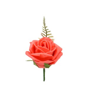 Artificial Wedding Flowers, Coral Foam Rose Buttonhole