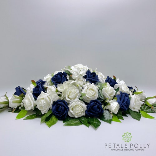 Silk Wedding Flowers Royal Blue & Ivory Rose Top Table Etsy