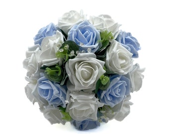 Artificial Wedding Flowers, Baby Blue & White Bridesmaids Bouquet Posy