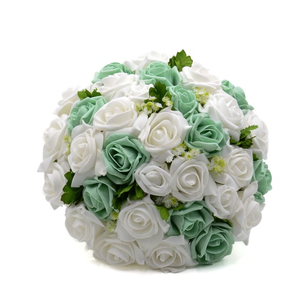 Artificial Wedding Flowers, Mint Green & White Brides Bouquet Posy