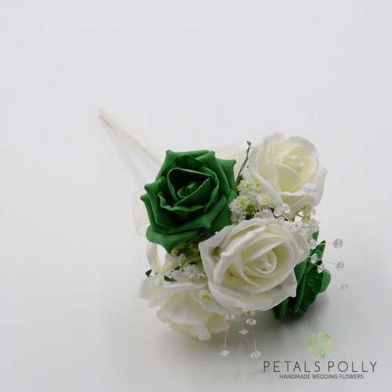 Artificial Wedding Flowers Emerald Green Ivory Foam Rose Etsy