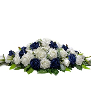 Silk Wedding Flowers, Navy Blue & Ivory Rose Top Table Decoration