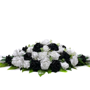 Silk Wedding Flowers, Black & White Rose Top Table Decoration