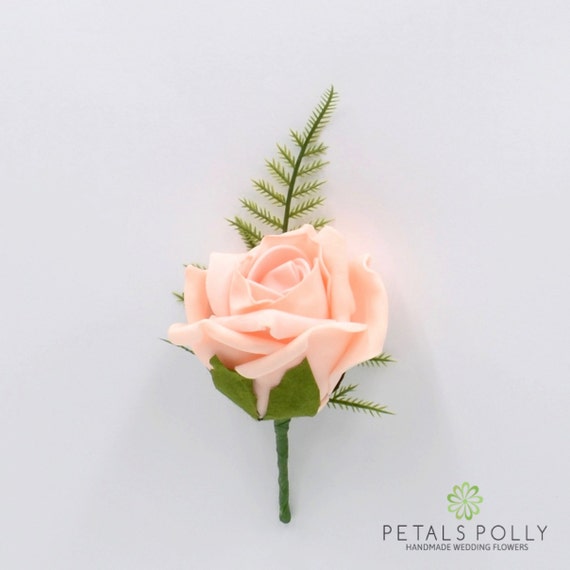 Artificial Wedding Flowers Peach Foam Rose Buttonhole Etsy UK