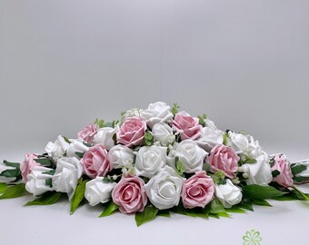 Silk Wedding Flowers, Vintage Antique Pink & White Rose Top Table Decoration