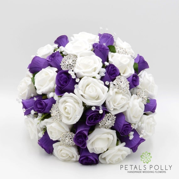 Fleurs Artificielles Mariage Mauve Blanc Rose Brides Bouquet Bouquet De Broches Diamante