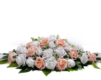 Silk Wedding Flowers, Peach & White Rose Top Table Decoration