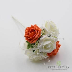 Artificial Wedding Flowers, Orange & Ivory Foam Rose Flower Girl Wand