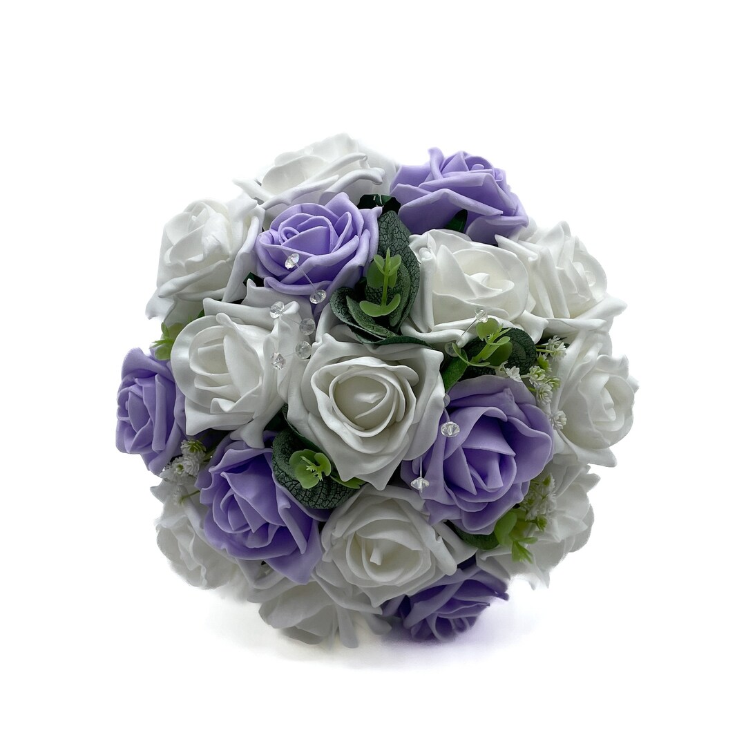 Artificial Wedding Flowers, Lilac & White Rose Bridesmaids Bouquet Posy ...
