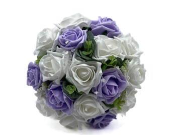 Artificial Wedding Flowers, Lilac & White Rose Bridesmaids Bouquet Posy