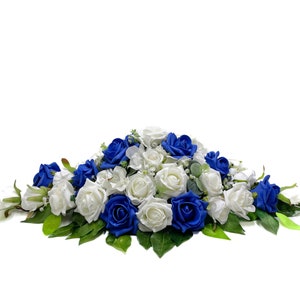 Silk Wedding Flowers, Royal Blue & Ivory Rose Top Table Decoration
