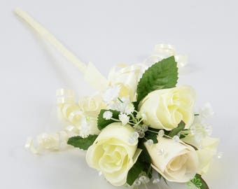 Artificial Wedding Flowers, Cream & Ivory Rose Flower Girl Wand