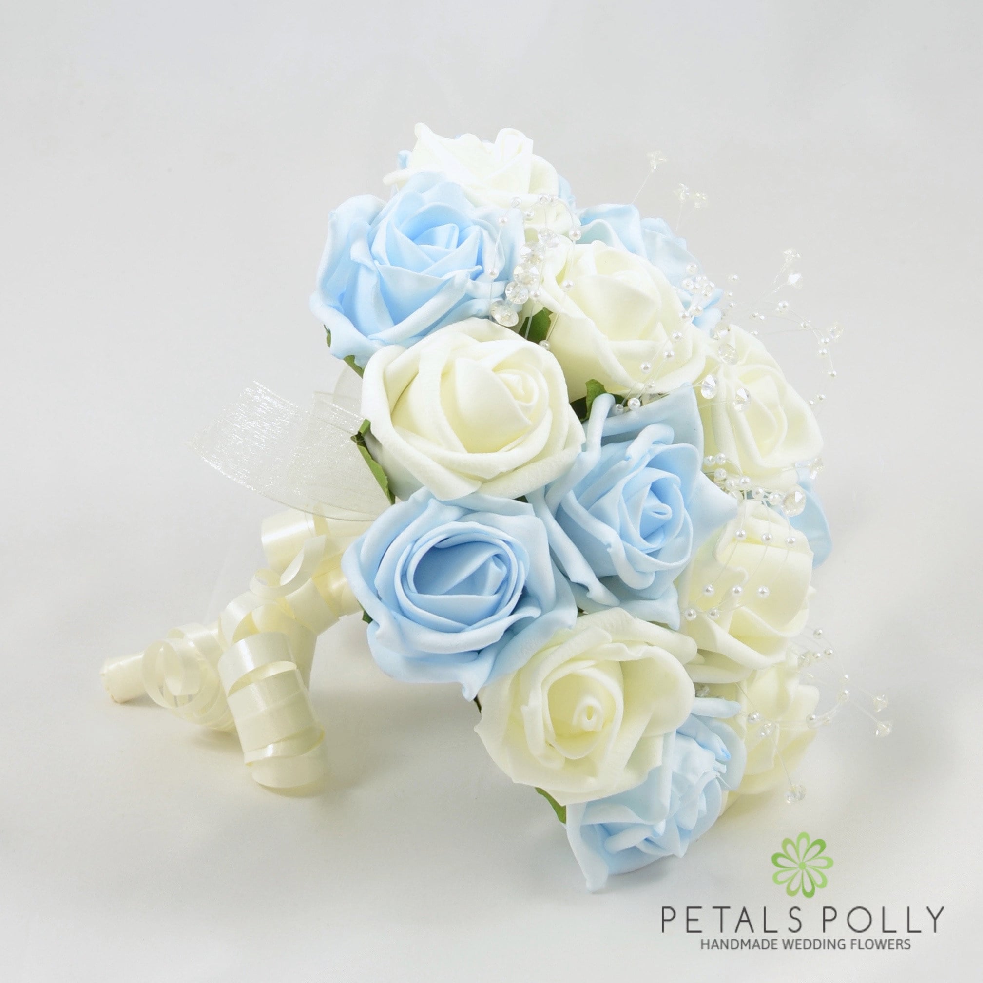 IVORY & NAVY BLUE ROSES BRIDES OR BRIDESMAIDS POSY ARTIFICIAL WEDDING FLOWERS 