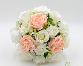 Artificial Wedding Flowers, Peach & Ivory Bridesmaids Bouquet Posy