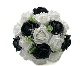 Artificial Wedding Flowers, Black & White Bridesmaids Bouquet Posy