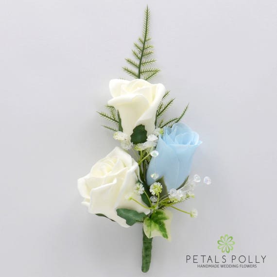 Baby Pink /& Baby Blue Wedding Buttonhole Flowers Single Double Ladies Corsage